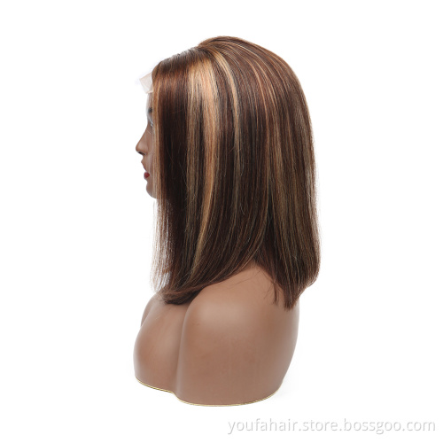 Wholesale Highlight Brazilian Human Hair 4x4 HD Lace Closure Wig Vendors, Piano 4/27 Blonde Ombre Color Lace Front Bob Wig